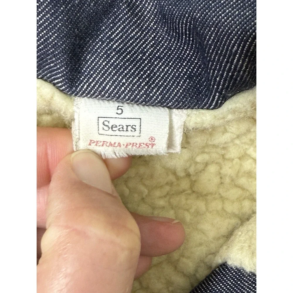 Vintage Sears Toughskins Boys Size‎ 5 Sherpa Lined Denim Trucker Jean Jacket 70s